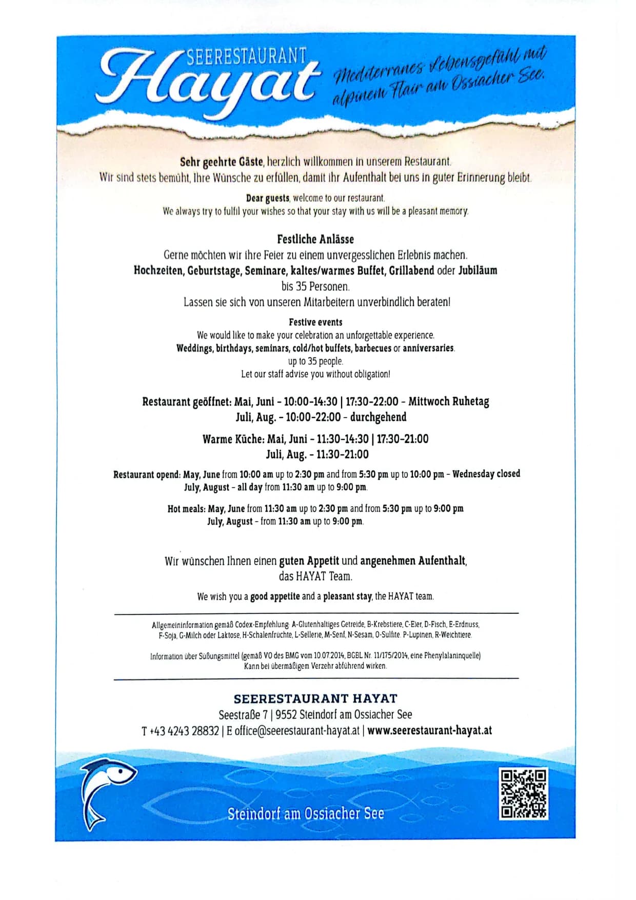 Speisekarte des Seerestaurant Hayat – Seite 2 von 9